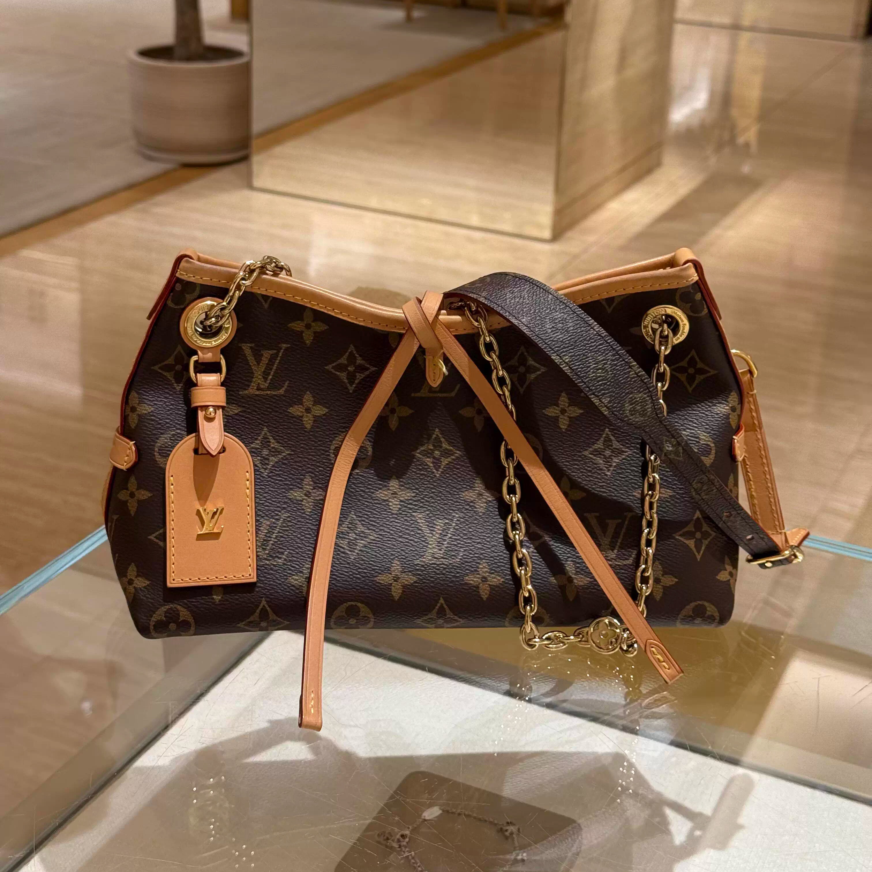 LV路易威登女包 carryall bb 老花链条包单肩斜跨包托特包M13014