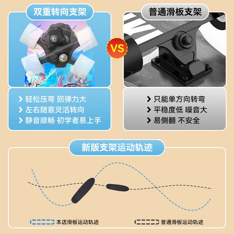 儿童陆地冲浪板6一12刷街成w人初学者男路冲免蹬地10一15岁滑板车