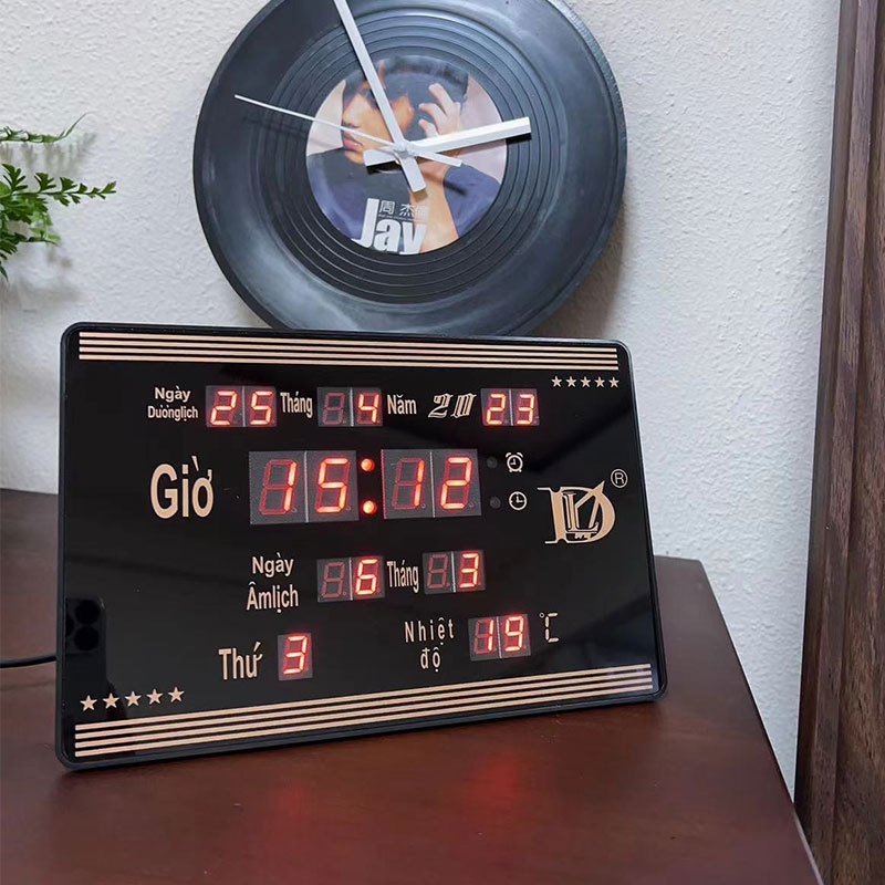 led电子万年历钟表挂钟台钟两用闹钟万年历客厅书房钟表