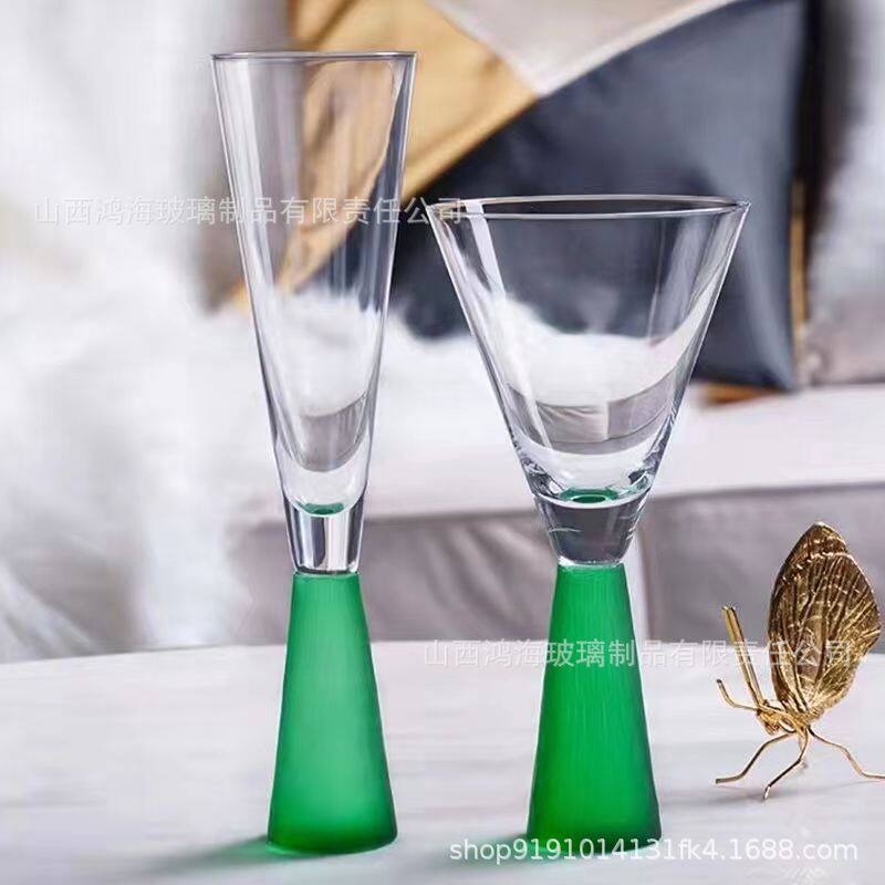 绿色红酒杯 磨砂挺红酒杯香槟杯样板间鸡尾酒杯酒吧会所酒具