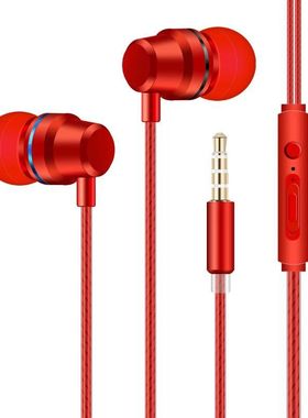 适用oppo小米vivo华为paly手机通用nova3荣耀v20 8x K歌v10青春版9i耳机入耳式原装正品有线女耳塞高音质红色