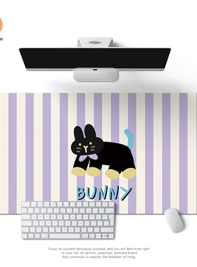 可爱领结黑兔皮革防水鼠标垫超大电脑桌垫办公室创意键盘垫女生