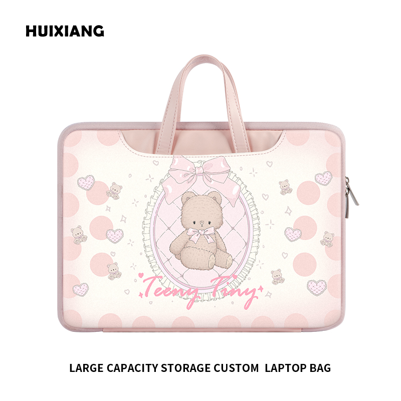 花间词新款粉色小熊笔记本电脑包手提高颜值女士适用苹果macbook14保护套华为matebook16英寸通勤内胆包防震