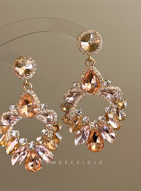 宫廷风璀璨几何水钻耳环女款法式复古奢华高级感耳钉夸张设计耳饰