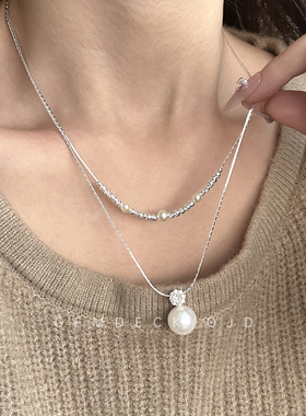 轻奢小众碎银色珍珠叠戴项链