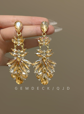 矜贵感千金香槟色闪锆耳环复古宫廷风流苏耳钉夸张独特气质耳饰女