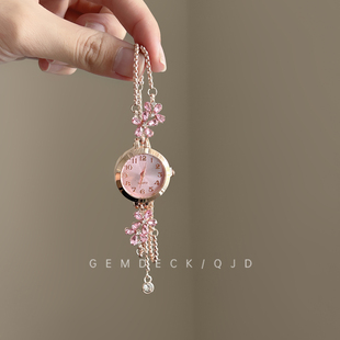Vintage古着粉色花朵手表轻奢气质高级感手链小众独特可调节首饰