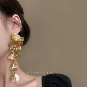 耳坠耳钉新娘耳饰 夸张高级感长款 复古新中式 金色流苏花朵耳环个性