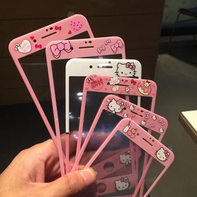适用苹果6s/7/8plus全屏钢化膜卡通彩膜iPhone6p/7p手机抗爆膜SE2
