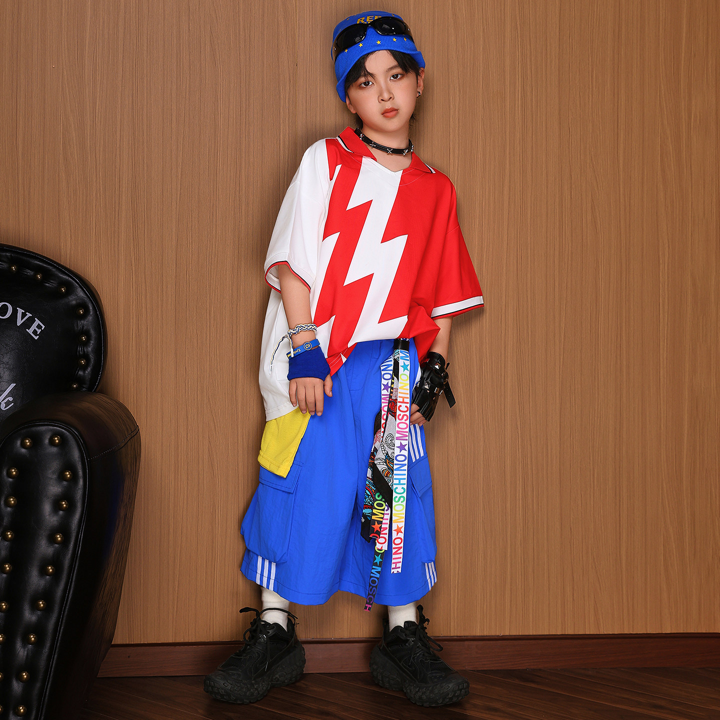 街舞儿童潮服男童美式复古嘻哈短袖幼儿hiphop街舞演出服套装夏季