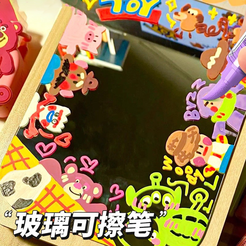 直液式玻璃可擦笔丙烯马克笔软头标记荧光笔海报黑板记号笔镜面涂鸦液体水粉笔白色家用教学用笔亚克力荧光板