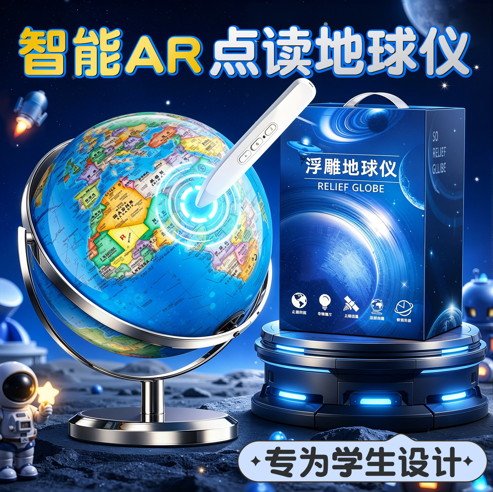 2026新款点读地球仪浮雕3d立体悬浮凹凸正版学生用初中生专用大
