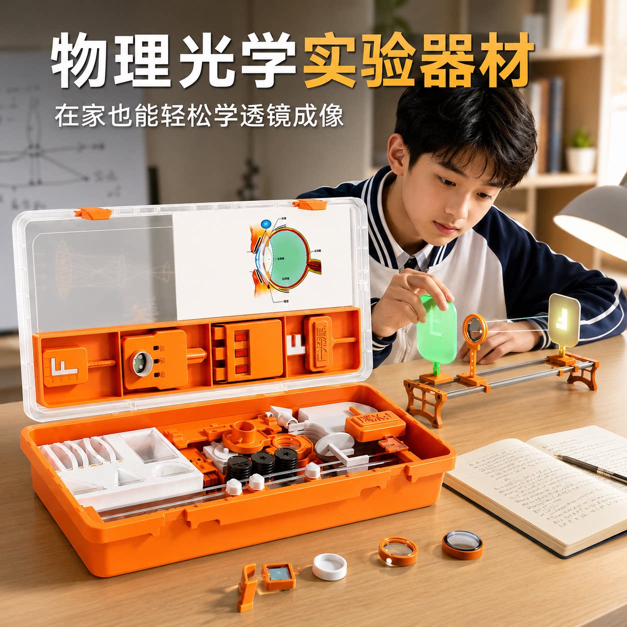 初二物理光学实验器材全套初中八年级上册光力学实验箱八上凹透镜凸透镜成像套装8年级实验盒光具座小孔成像