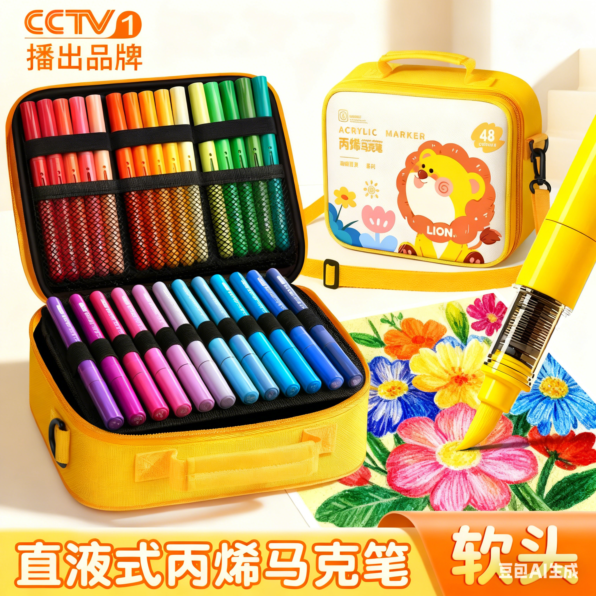 2025年新款丙烯马克笔软头小学生美术专用48色水彩笔儿童可水洗无毒幼儿园不透色玻璃笔可擦绘画画彩色笔套装