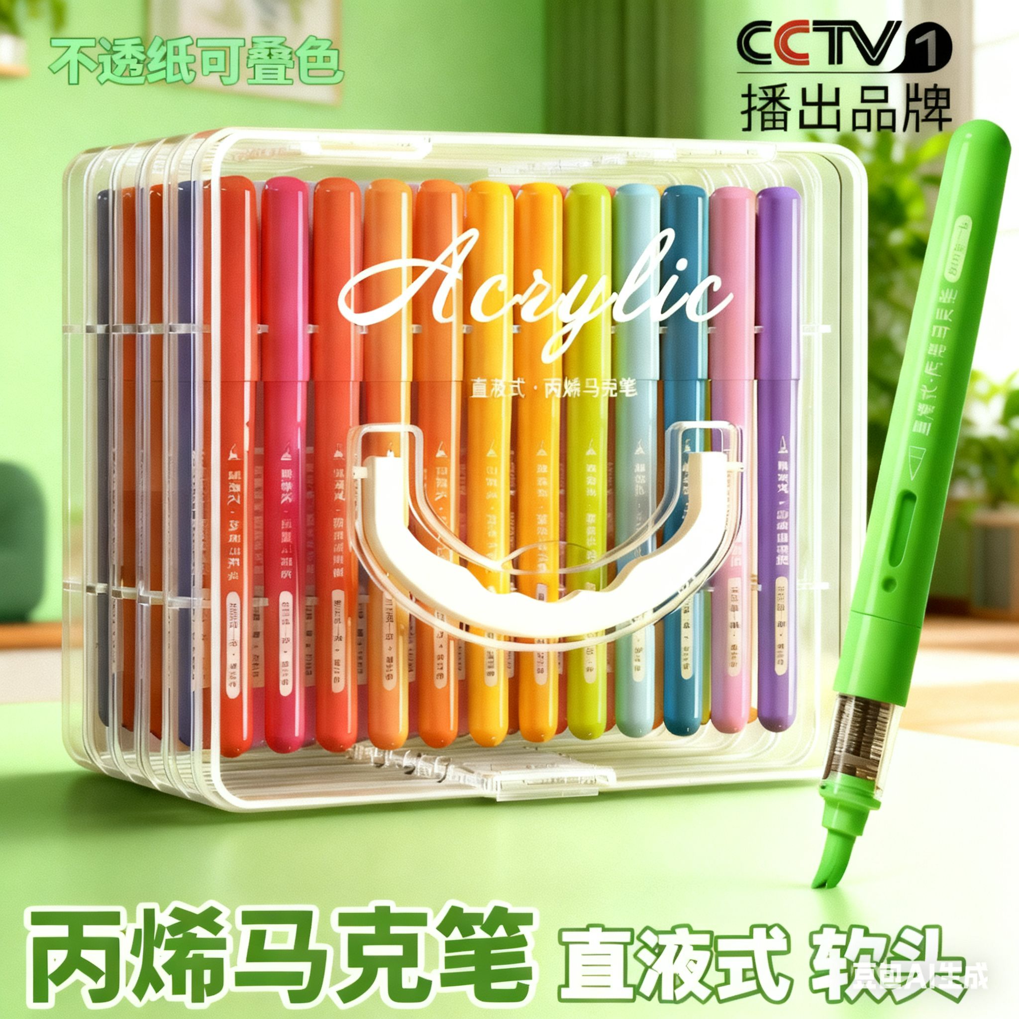 名卓直液式丙烯马克笔小学生美术专用软头彩色笔儿童无毒水彩笔幼儿园专用大容量不透色可叠色易可洗36色绘画