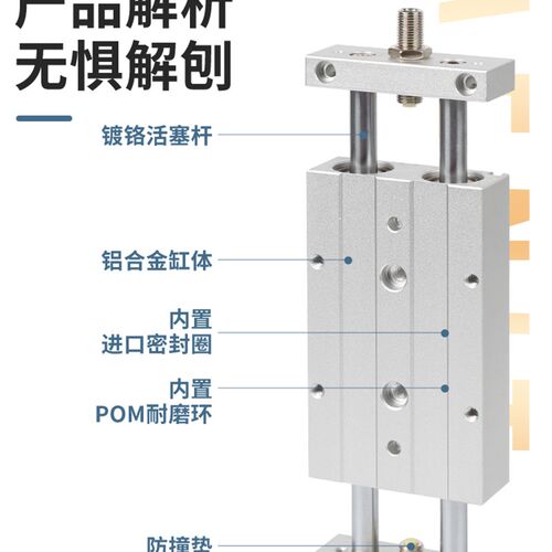 气动双轴双杆可调行程滑台气缸STMB10/16/20/25*25N/50/75/150STM