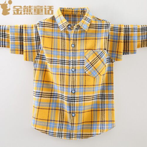 纯棉格子春秋款磨毛衬衫