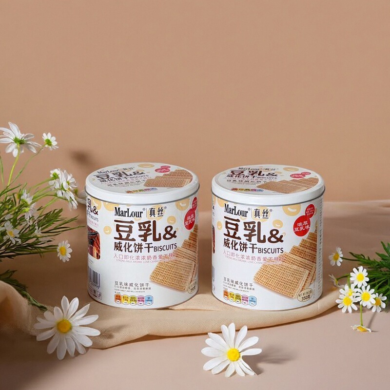 MarLour万宝路 办公室零食 桶装真丝豆乳威化饼干网红零食350克