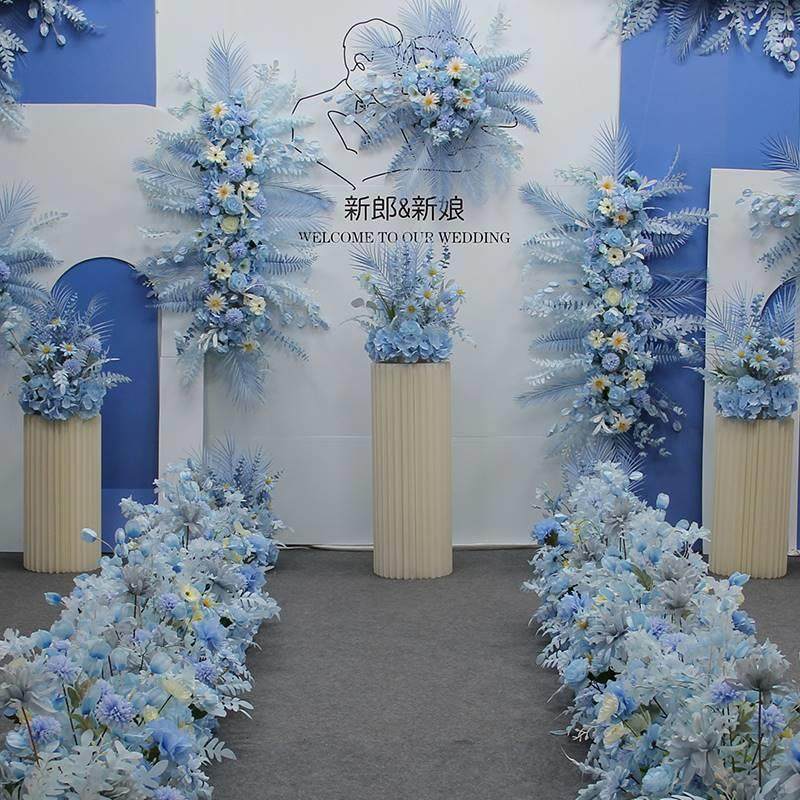 地整套蓝色婚庆花艺仿真花布婚91344礼置路排花引花点花背景角花
