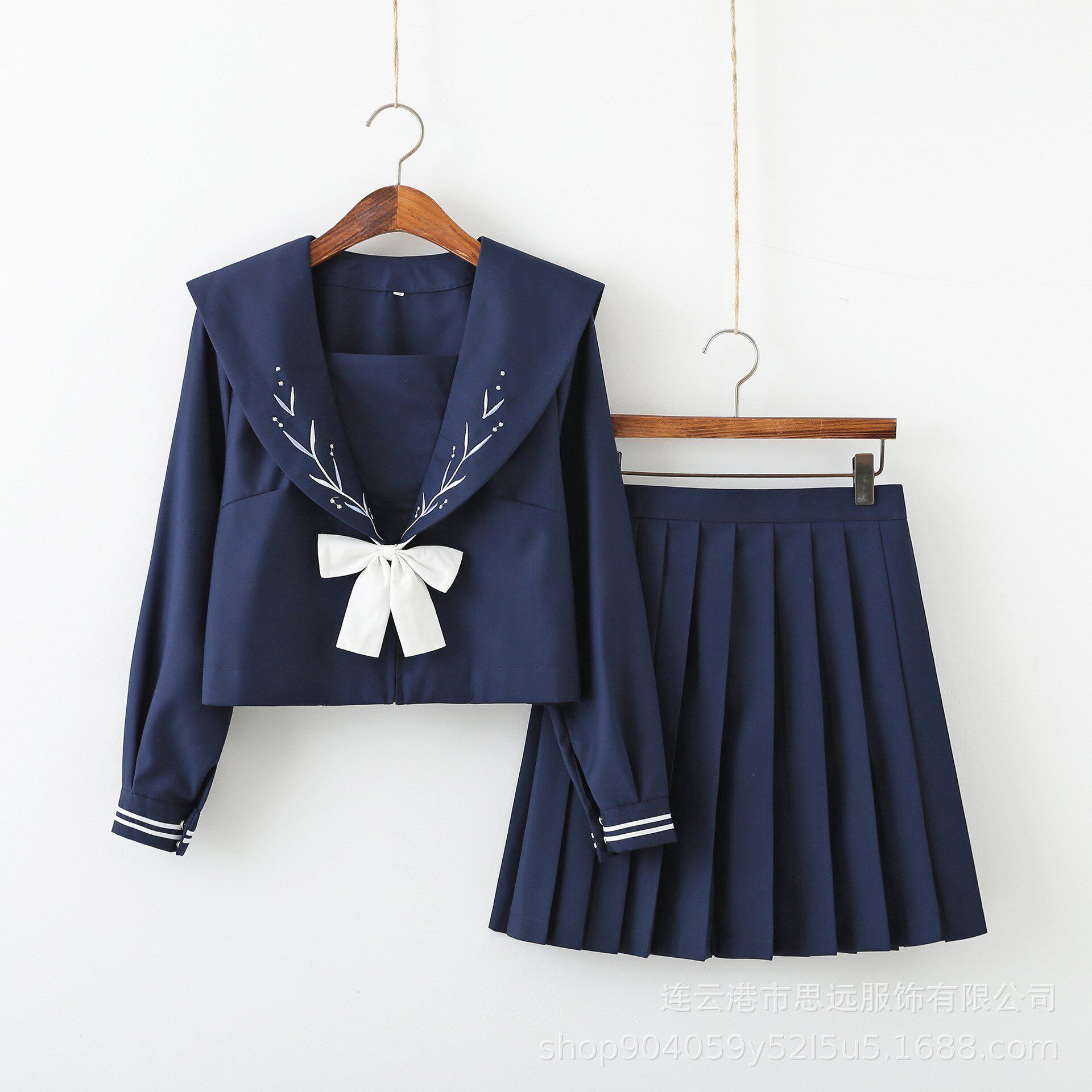 银系正k制刺长袖水手裙日服百穗褶套装生学风统女绣班服院服j校服