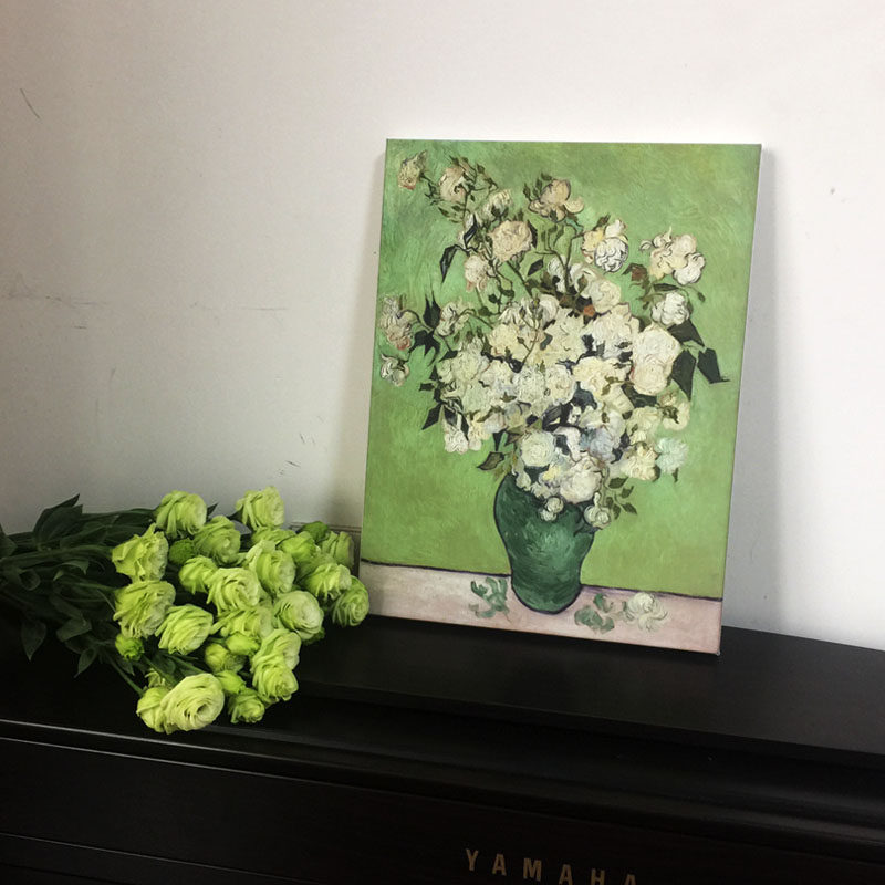 梵高 | 白玫瑰 文艺小众装饰画桌几搁板摆件拍摄油画民宿卧室挂画