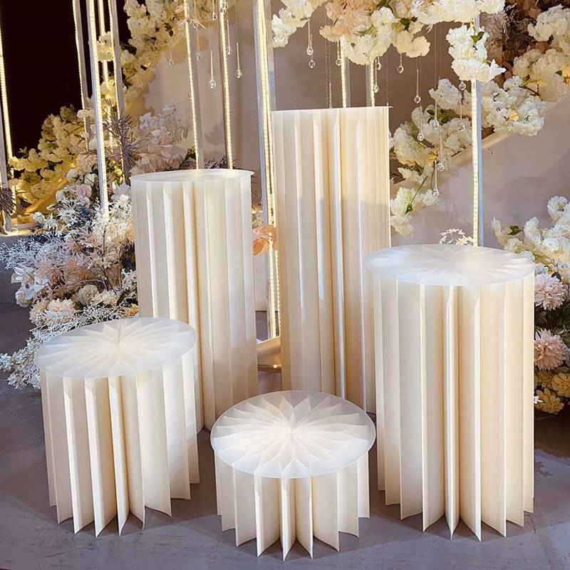婚庆珠光折纸圆柱甜品台折叠罗马柱圆桌摆件婚礼路引橱窗气球道具