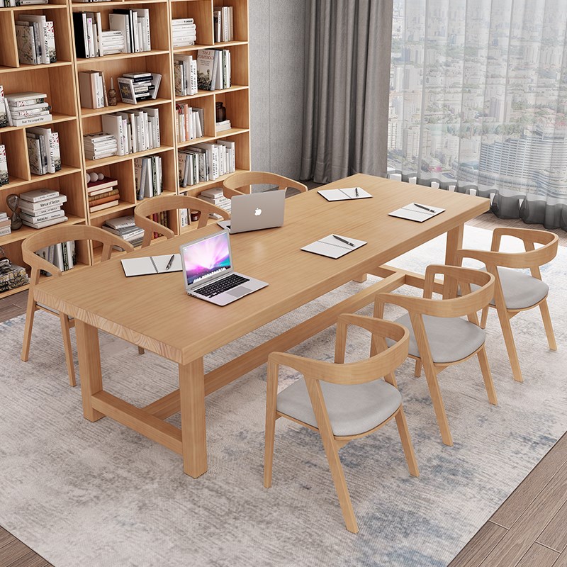 北欧风实木大板书桌长条桌客厅休闲区双人圆角学习桌长桌子工作台