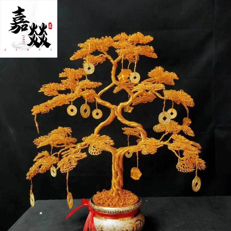 铜丝编织工艺品盆景造型铝丝摆件树摇树铝线纯手工客厅摆件.