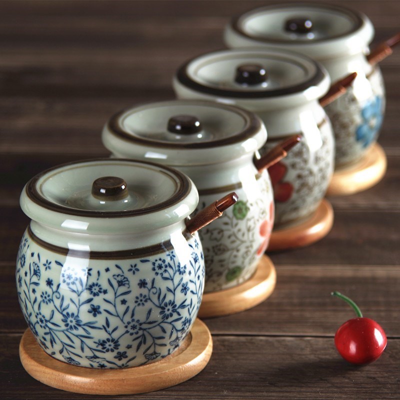 日式和风调味瓶罐复古盐罐猪油罐厨房调料调味罐家用陶瓷油辣椒罐