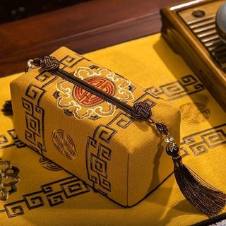 新中式棉麻创意纸巾盒家用客厅抽纸盒茶几车内布艺轻奢刺绣纸巾套
