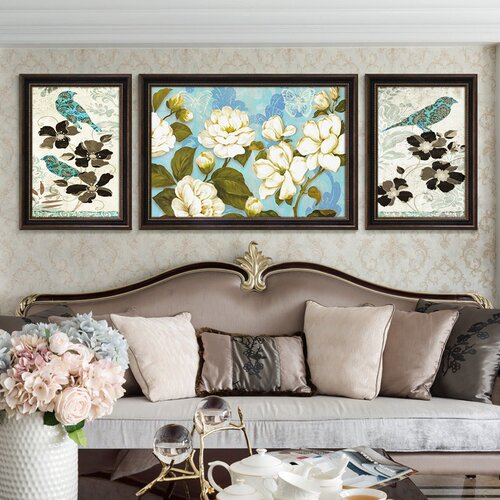 工厂美式客厅装饰画组合沙发背景墙壁画孔雀麋鹿三联欧式挂画