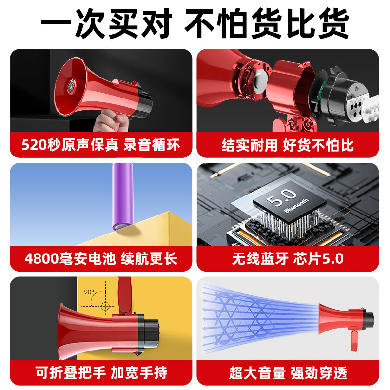 大喇叭扬声器喊话扩音录音w摆摊叫卖地摊手持卖菜宣传高音小喇叭