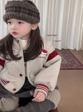 【乌糖】洋气宝宝女童儿童秋冬季夹31357球服新款刺绣棉外套夹kt