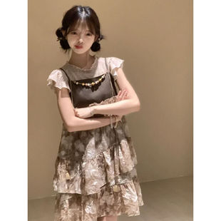 吊带裙套装 2024夏季 上衣女甜美风短款 小众设计感木耳边小飞袖 短袖