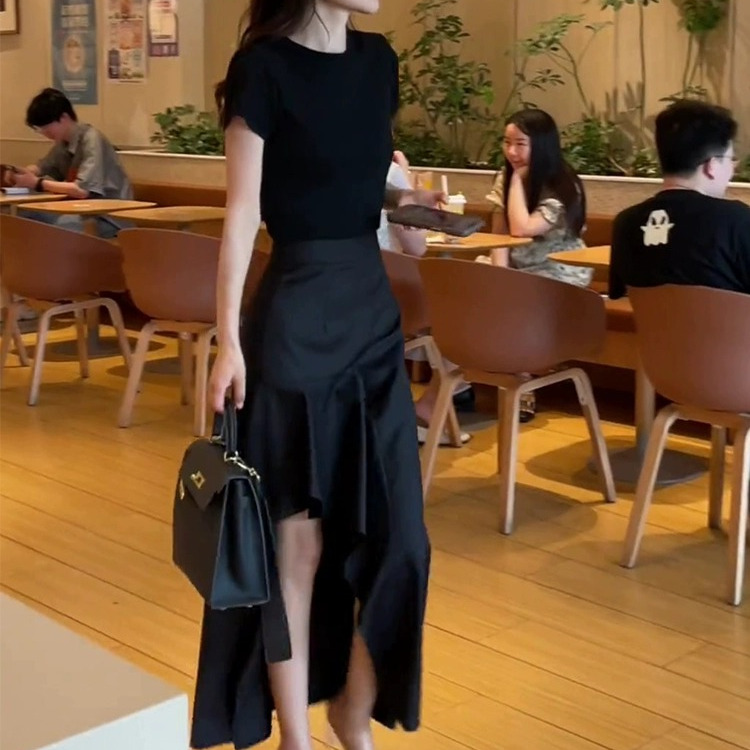 夏新款时尚短袖上衣设计感不规则半身裙女装套装轻奢高级感女人味