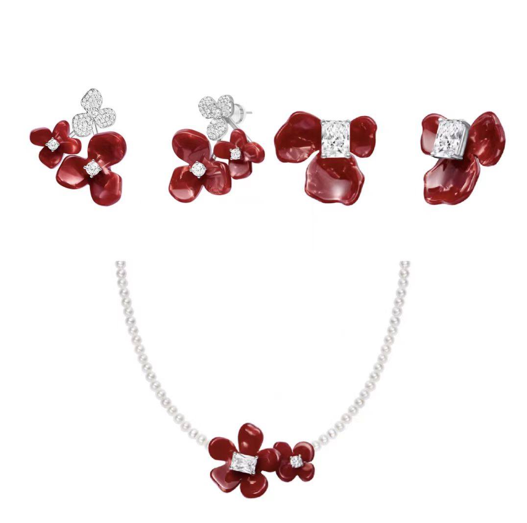 何家小苍兰花簇925纯银红鸢尾方糖耳环新品赵金麦同款珍珠项链,饰品/流行首饰/时尚饰品新,耳环,淘宝优惠券,粉丝福利购,淘宝优惠卷