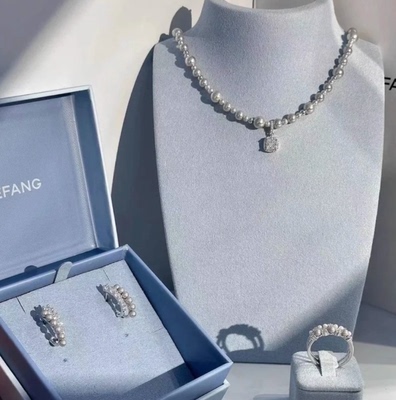 何家原厂气泡双层方糖项链耳环珍珠925银毛衣项链轻奢优雅礼物