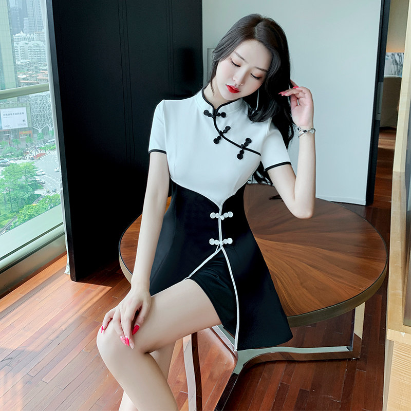 旗袍改良版两件套装连衣裙养生美容师SPA工作服沐足足疗技师服女