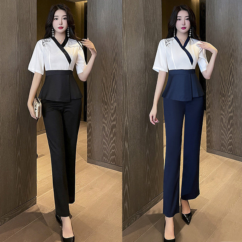 工作服高端美容师长裤套装气质