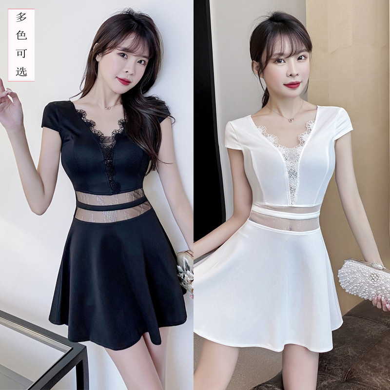 夜场女装性感显瘦低胸透视短裙KTV公主桑拿连衣裙足疗技师工作服