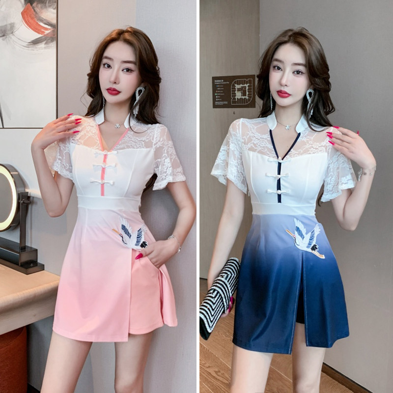 蕾丝旗袍性感技师工作服连衣裙