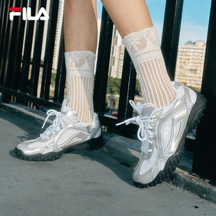 卵石鞋|韩素希FILA斐乐百搭德训鞋女鞋银色运动鞋子老爹鞋薄底鞋