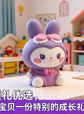 库勒兔子宝宝存钱罐儿童房间防摔成长礼物紫色萌趣装饰品卡通可爱