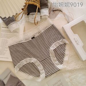 清仓[5条盒装]怡婉妮女士内裤9019 中腰舒适透气三角裤撞色条纹薄