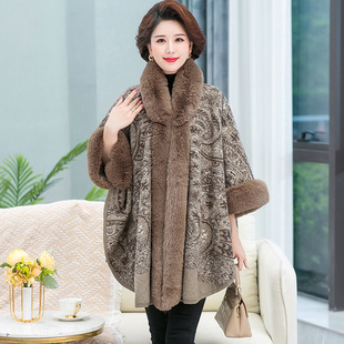 斗篷披肩外套女士中长款秋冬季中老年妈妈小个子加厚连帽披风外搭