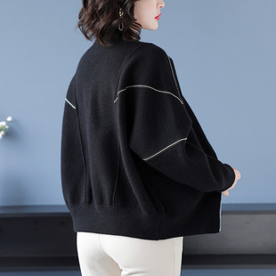 女士黑色短外套早秋季2025新款秋冬中年妈妈针织开衫夹克上衣春秋
