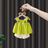 薄款 女童多巴胺无袖 套装 夏装 背心两件套潮 婴儿吊带短裤 女宝宝夏季