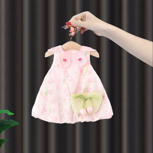 女宝宝夏季连衣裙婴儿夏天花苞裙郁金香背心裙女童花瓣领公主裙子