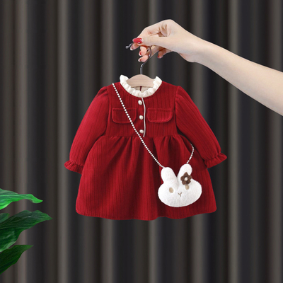 周岁女宝礼服女童秋冬加绒连衣裙