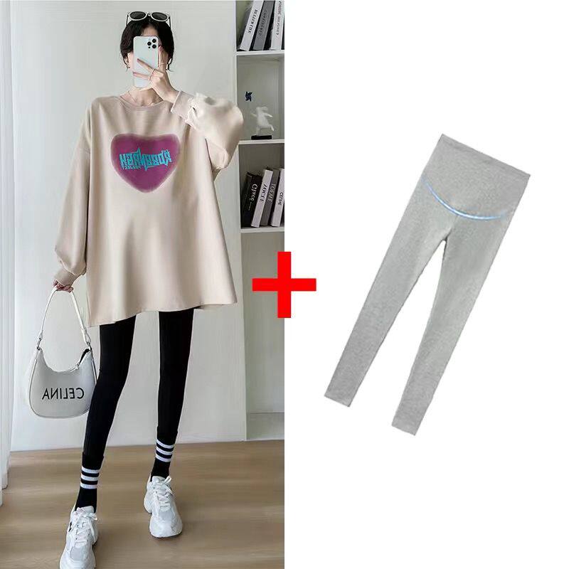 임부복 봄 가을 정장 탑 패셔너블하고 루즈한 트렌디한 엄마가 배를 덮는 스웨트셔츠를 입어 배를 지탱할 수 있는 투피스 세트